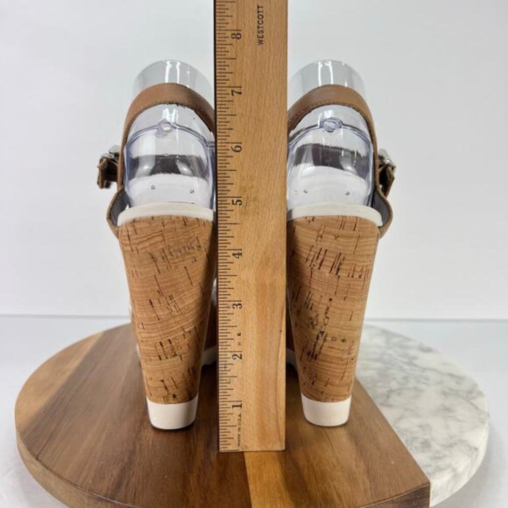 SAM EDELMAN Karina Sandal Slingback Cork Wedge White Leather Heel 7.5 - Picture 11 of 12